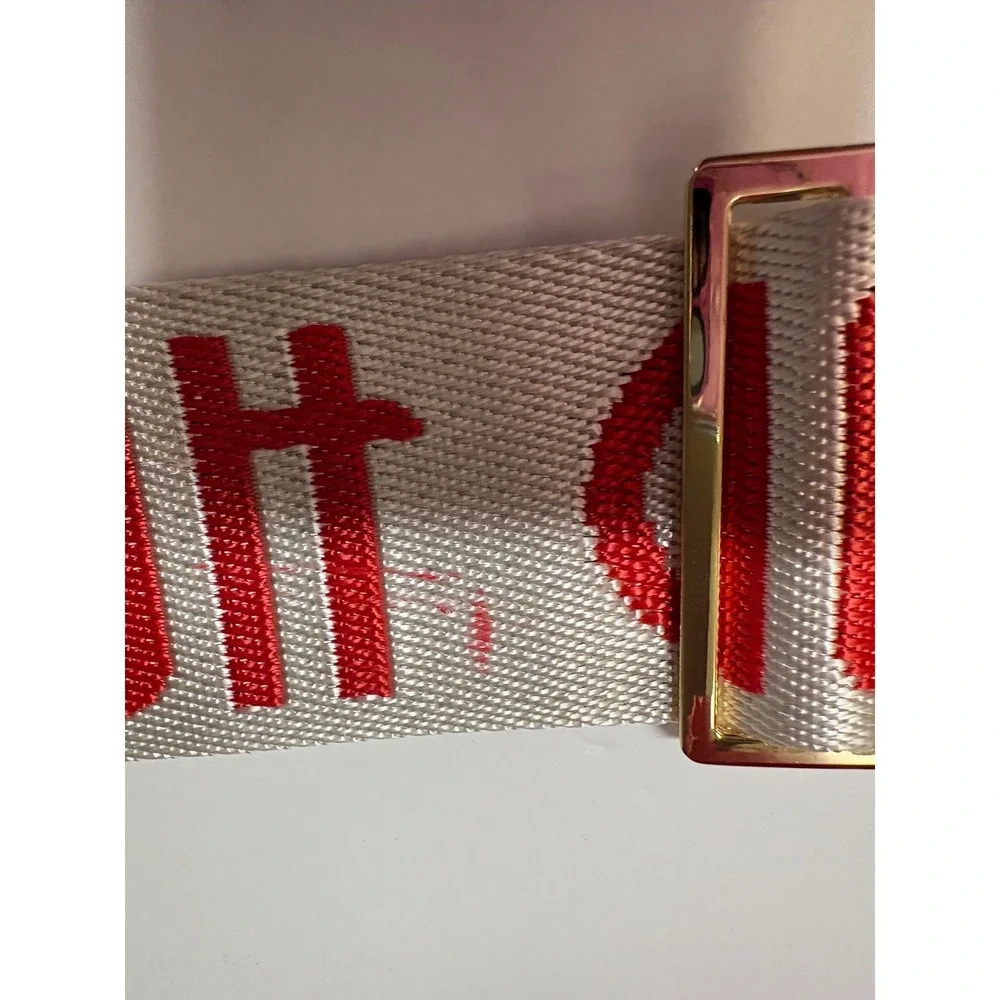 Red Leather Accordion Crossbody Bag Hollywood Logo Strap Gold‎ Hardware